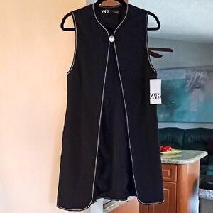 Zara Navy Longline Waistcoat With Silver Clasp Front Fastening. NWT. Beautiful!!